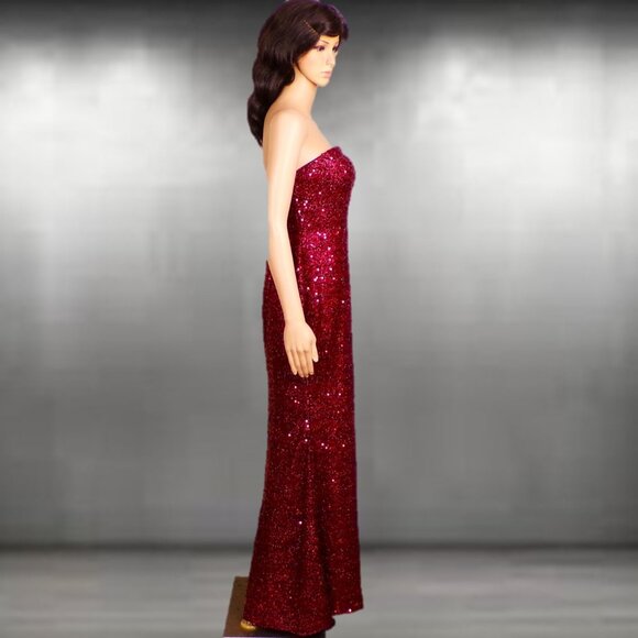 GIFFNISETI size M burgundy sequined 2-piece evening ensemble long gown + shrug - Picture 5 of 16